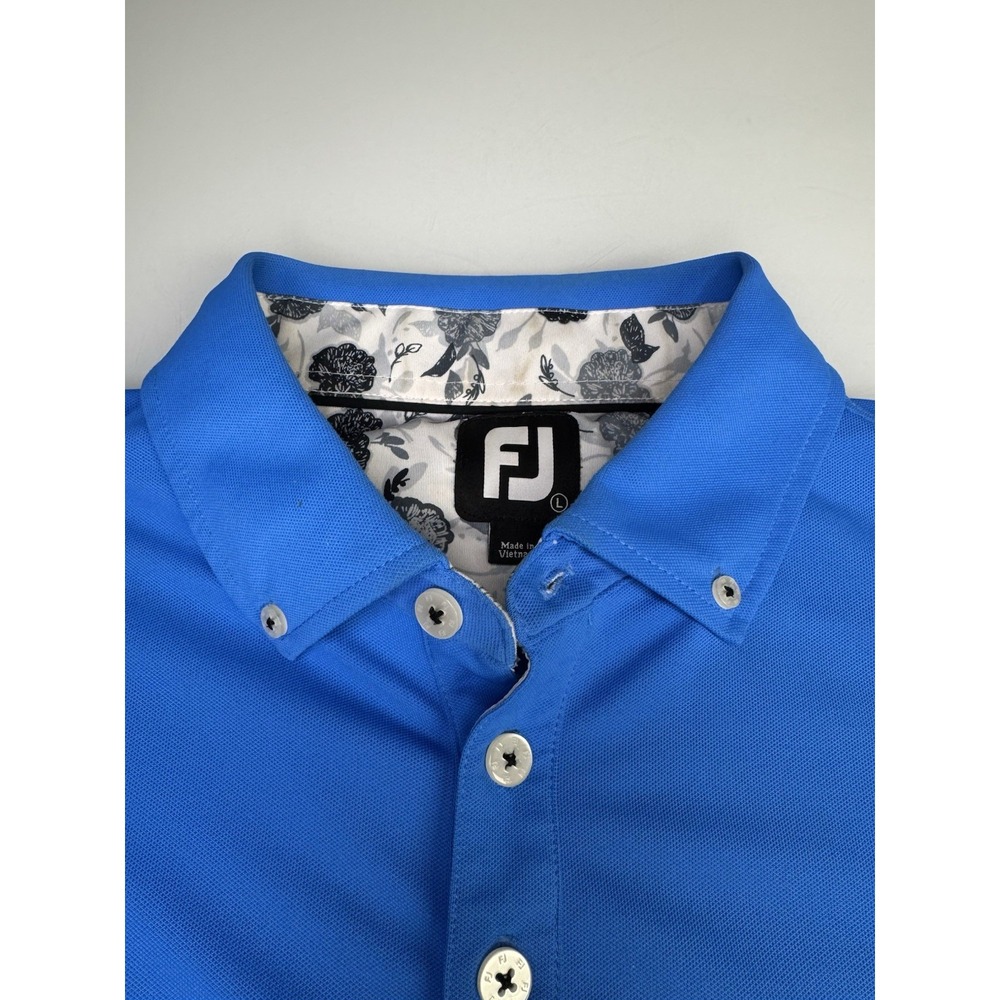 Mens Footjoy FJ Blue Button Collar Golf Polo Shirt Size Large Stretch - Picture 3 of 9